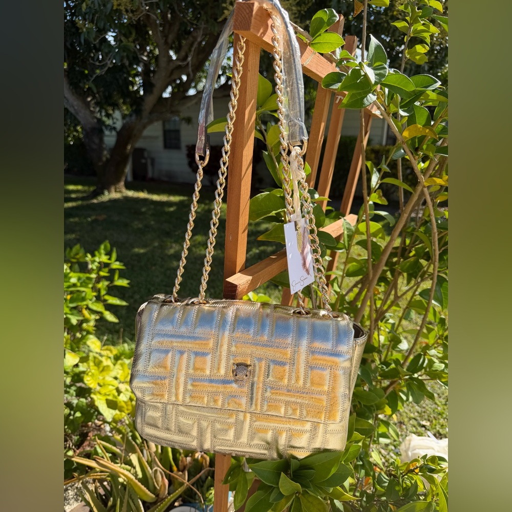 JESSICA SIMPSON Gillian Gold Quilted Shoulder/Crossbody Chain Bag In Gold - Picture 7 of 14
